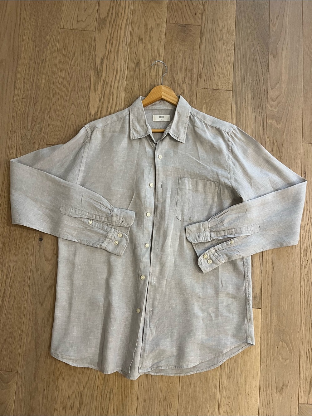 Uniqlo Premium Linen Long Sleeve Shirt Grey Size Medium